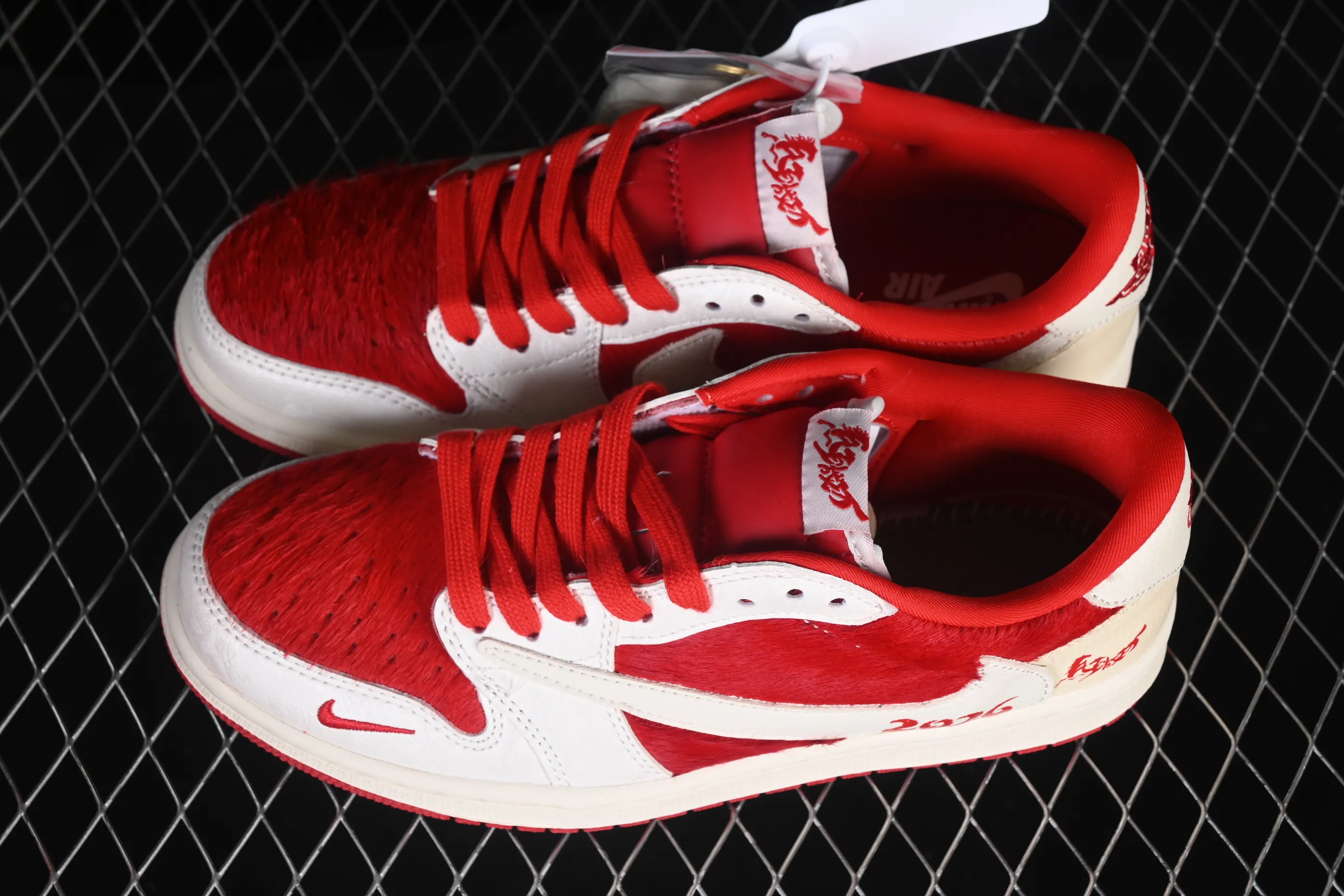 All categories Air Jordan Jordan series basketball shoes Air Jordan 1 Low high-end customized low-top sneakers Travis Scott x Fragment Design x Air Jordan 1 Low OG SP AJ1 Joe 1 Year of the Horse limited joint brand white and red horse hair low-top cultural and casual sneakers XS2025-090